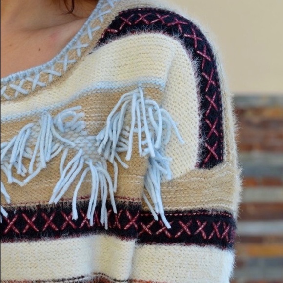NWT! Clearance 🍒Tribal Style Tassel Trim Fringe Border SOFT Warm Cozy Sweater - Picture 4 of 11